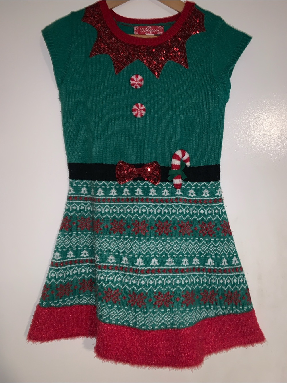 33 Degrees Green & Red Sequin Holiday Sweater Dress
